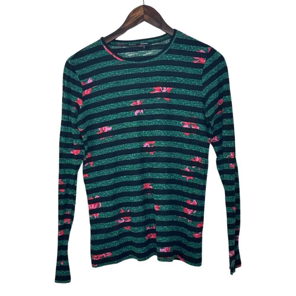 Proenza Schouler Floral Stripe Long Sleeve T-Shirt Size S